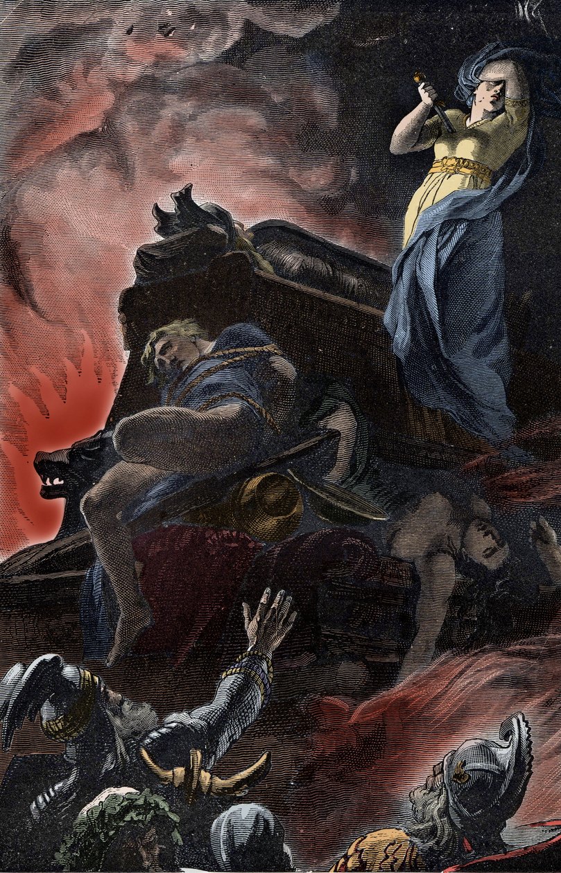Sacrificio funebre germanico - Rito funebre, Età del Ferro, Germania: sacrificio della donna sulla pira funebre del marito da Unknown artist