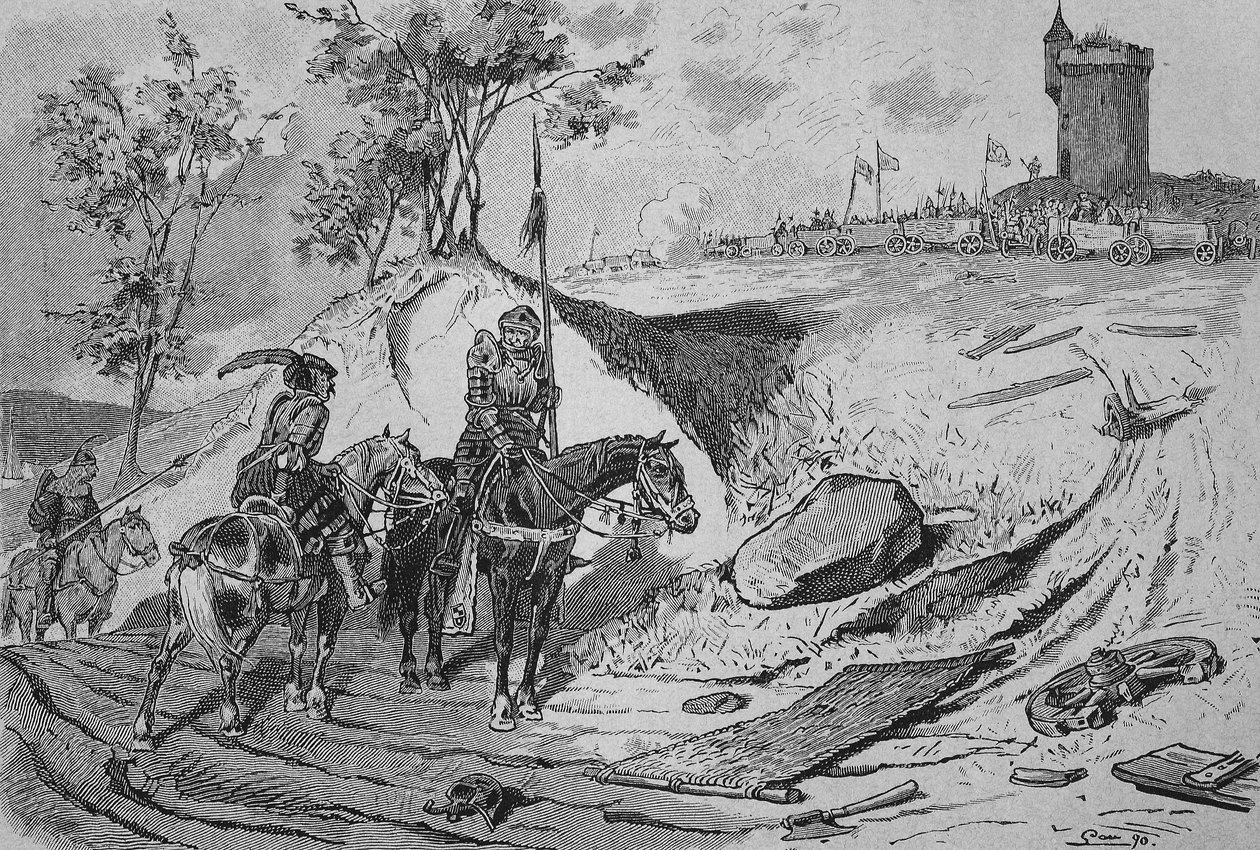 Guerra dei contadini tedeschi (1524-1526): Carrozze di contadini a Koenigshofen, Germania da Unknown artist