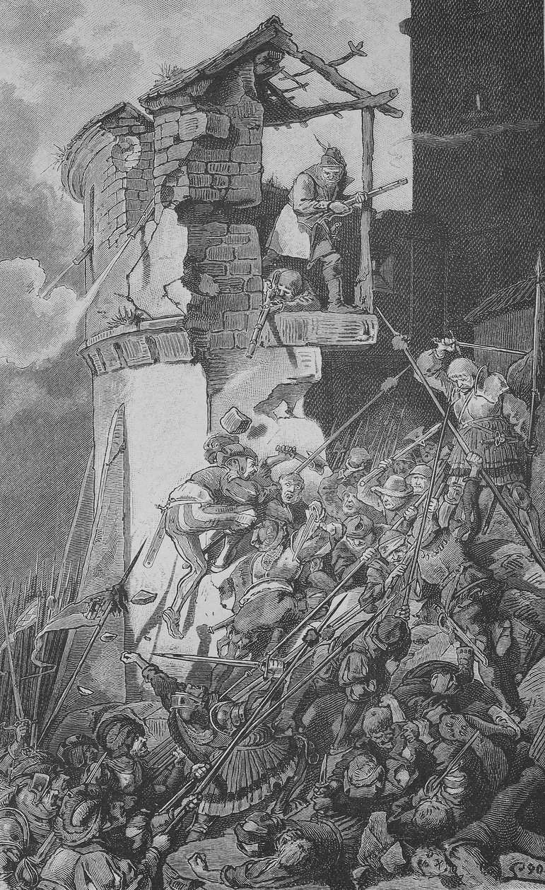 Guerra dei contadini tedeschi (1524-1526): Devastazione di Murrhardt, una piccola città nel Rems-Murr-Kreis, circa 40 km a nord-est di Stoccarda nel cuore della Foresta Sveva da Unknown artist