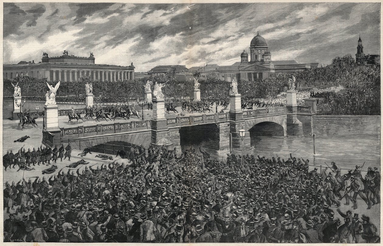Lavoratori tedeschi, in rivolta a Berlino, vengono sgomberati dalla polizia per permettere il passaggio del Kaiser Guglielmo da Unknown artist