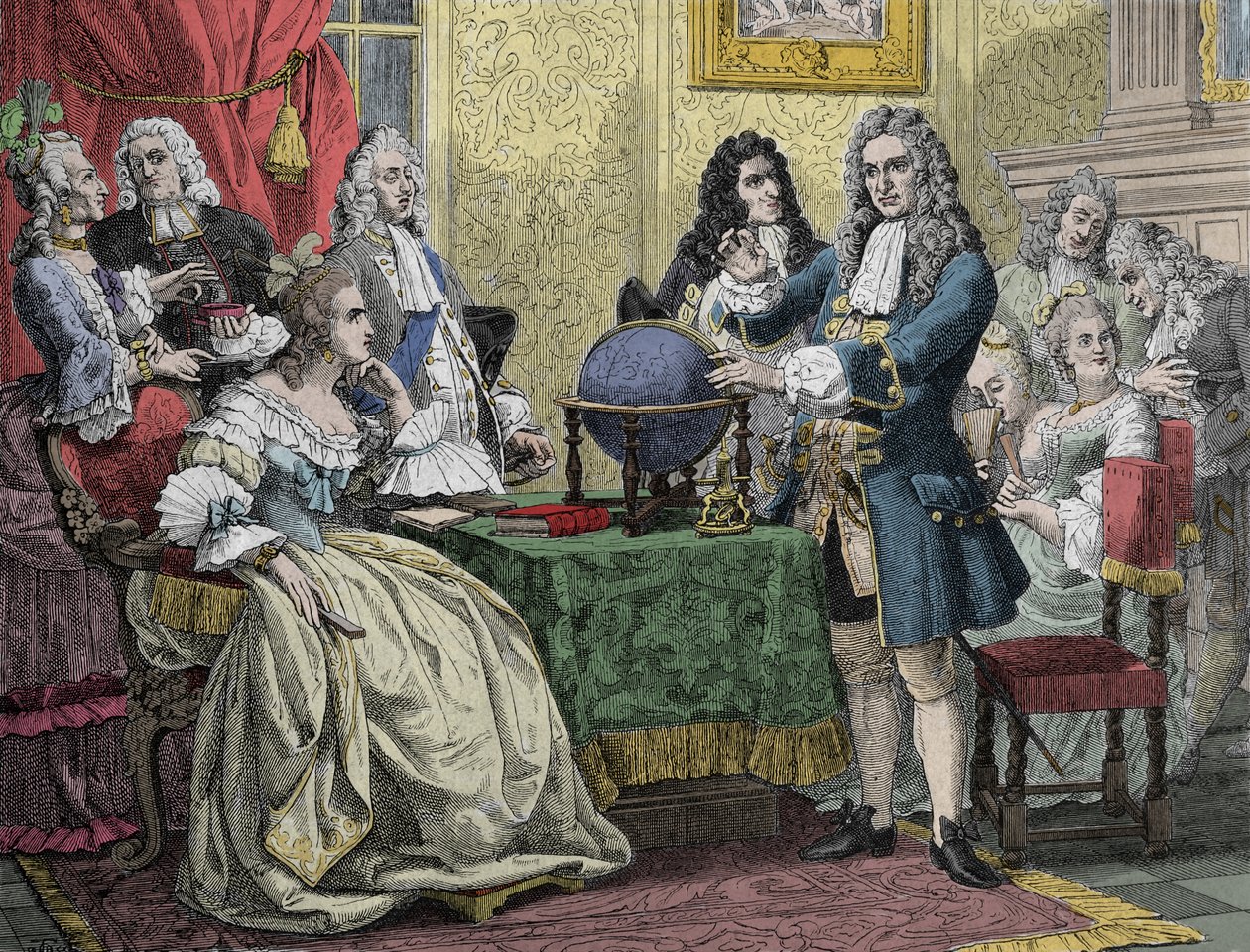 Gottfried Wilhelm Leibniz (1646-1716) visita la regina Sofia Carlotta di Prussia da Unknown artist
