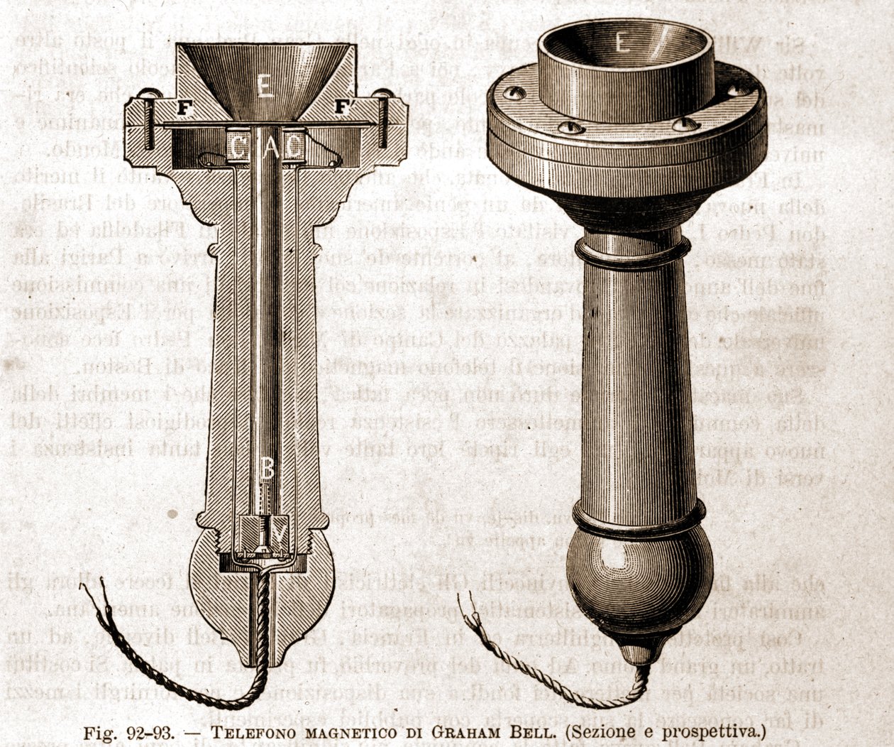 Taglio del telefono magnetico di Graham Bell. Incisione del XIX secolo da Unknown artist