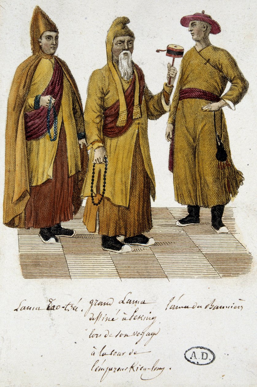 Gran Lama e Lama Lao-Tseu (?) in visita alla corte di Pechino - incisione da Unknown artist