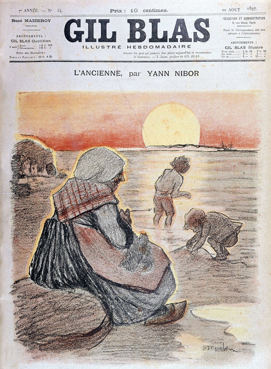 Nonna e bambini al tramonto, "Gil Blas" 20 agosto da Unknown artist