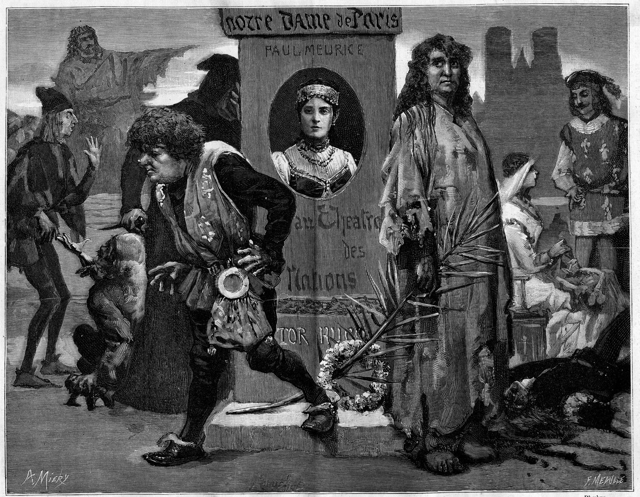 Gringoire, Quasimodo, La Esmeralda, La Sachette e Phoebus. Personaggi principali nel pezzo teatrale 