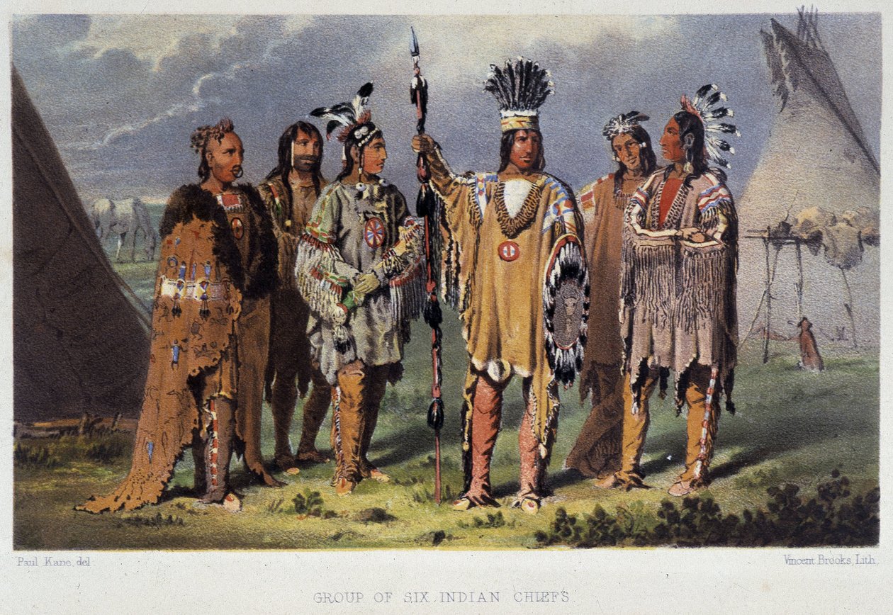 Gruppo di sei capi indiani - in "Wandering of an artist among the indians of north america" di Paul Kane, Longmans & Roberts, Londra da Unknown artist