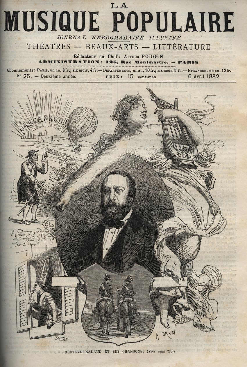 Gustave Nadaud (1820-1893), cantautore francese e le sue canzoni - incisione in 
