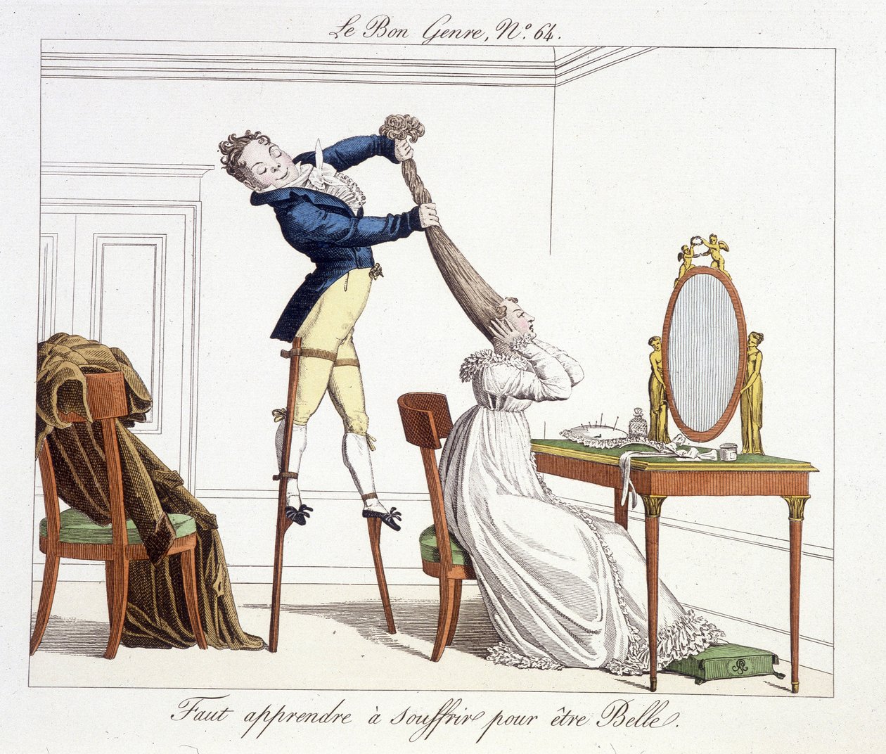 Sessione di parrucchiere: imparare a soffrire per essere belle - in "Le Bon Genre", inizio XIX secolo da Unknown artist