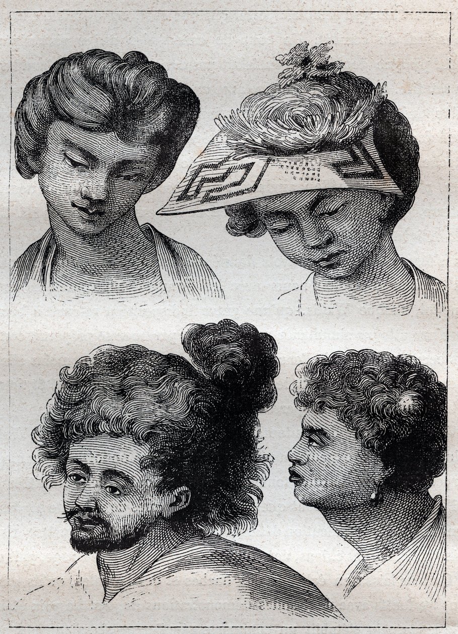 Acconciature degli abitanti di Tahiti - illustrazione tratta da I grandi marinai del XVIII secolo da Unknown artist