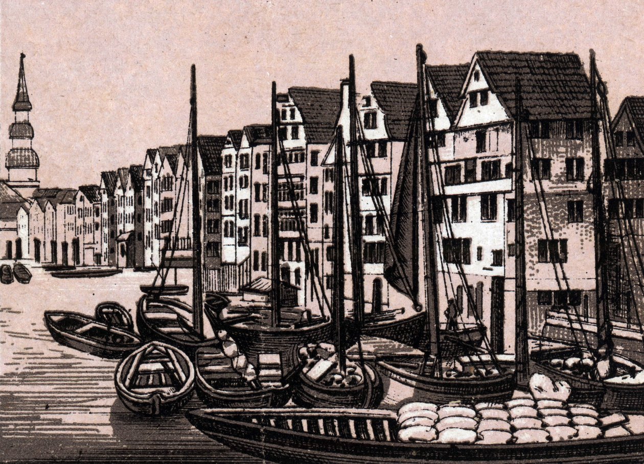 Amburgo, Germania: vista di Wandrahmfleeth. in "Il mondo illustrato 168 vedute". Non datato (fine XIX secolo) da Unknown artist