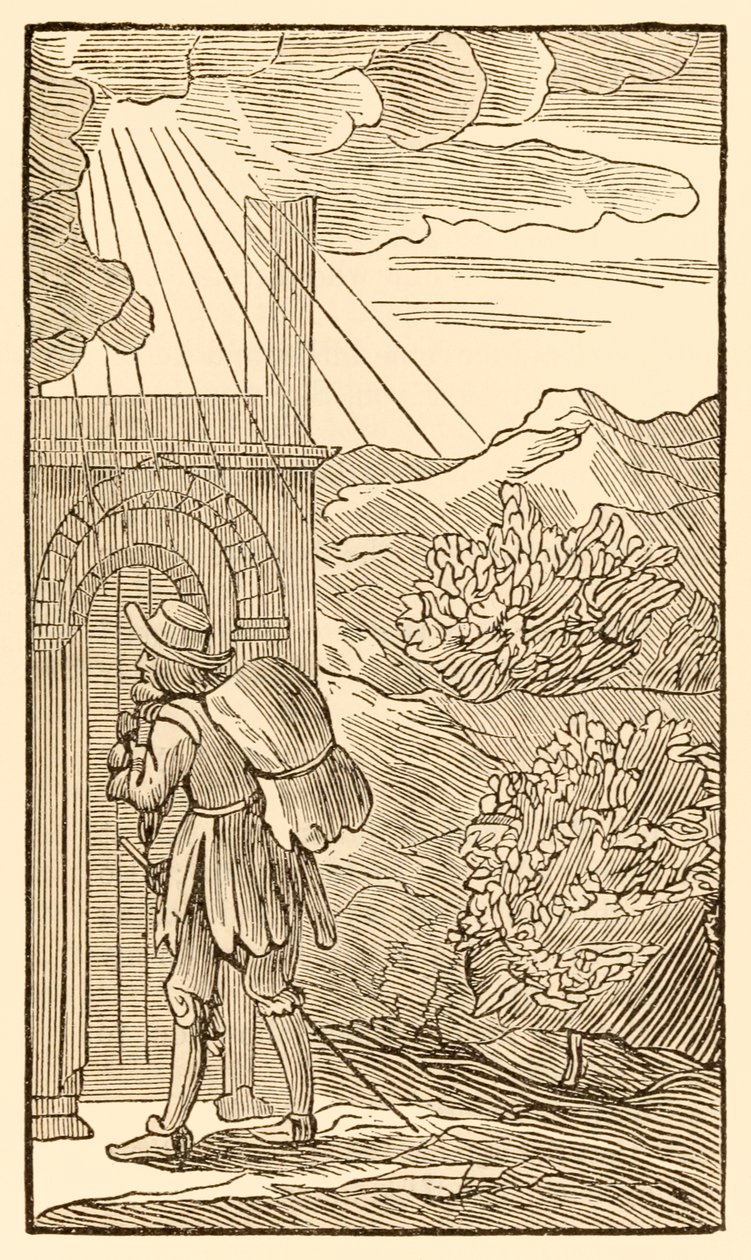 Chi vuole entrare deve prima stare fuori bussando alla porta... da Il progresso del pellegrino di John Bunyan da Unknown