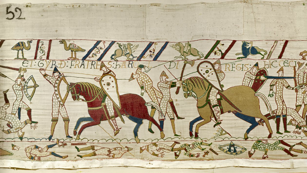Qui caddero i fratelli di Harold: Gyrth e Leofwine, Arazzo di Bayeux da Unknown artist