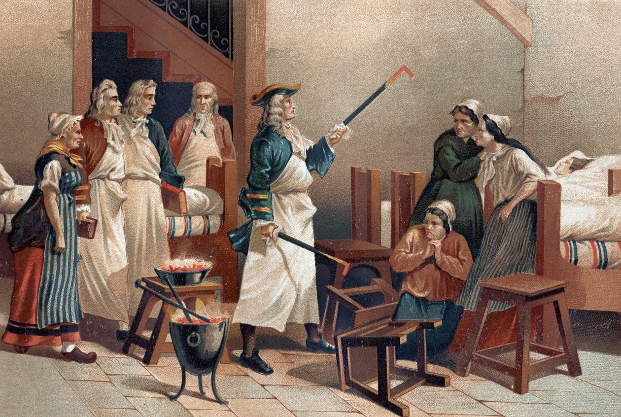 Hermann Leyde Boerhaave (1688-1738), medico olandese con i suoi studenti davanti alle donne isteriche dell