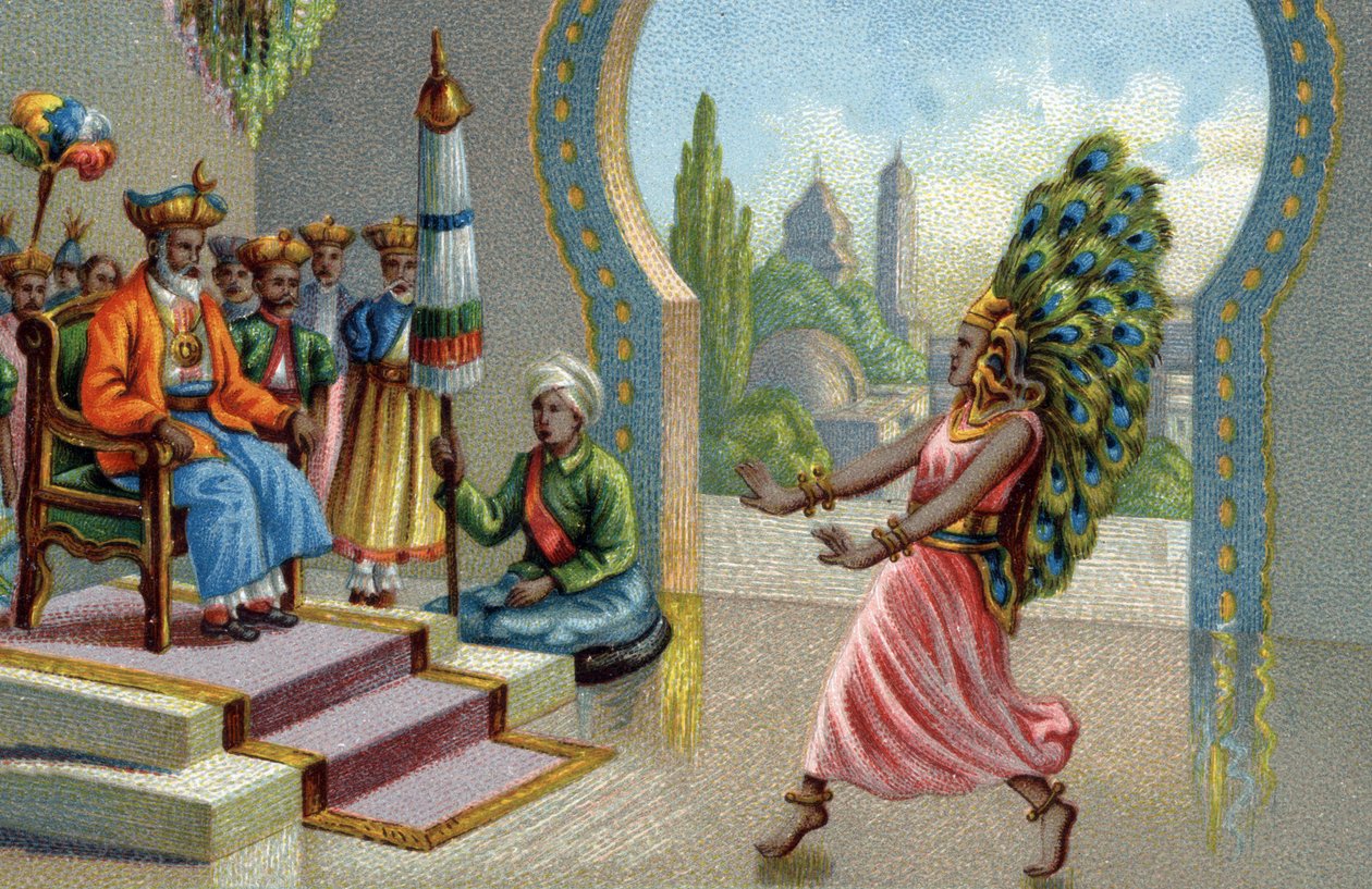 Danzatrice indù adornata con piume di pavone da Unknown artist
