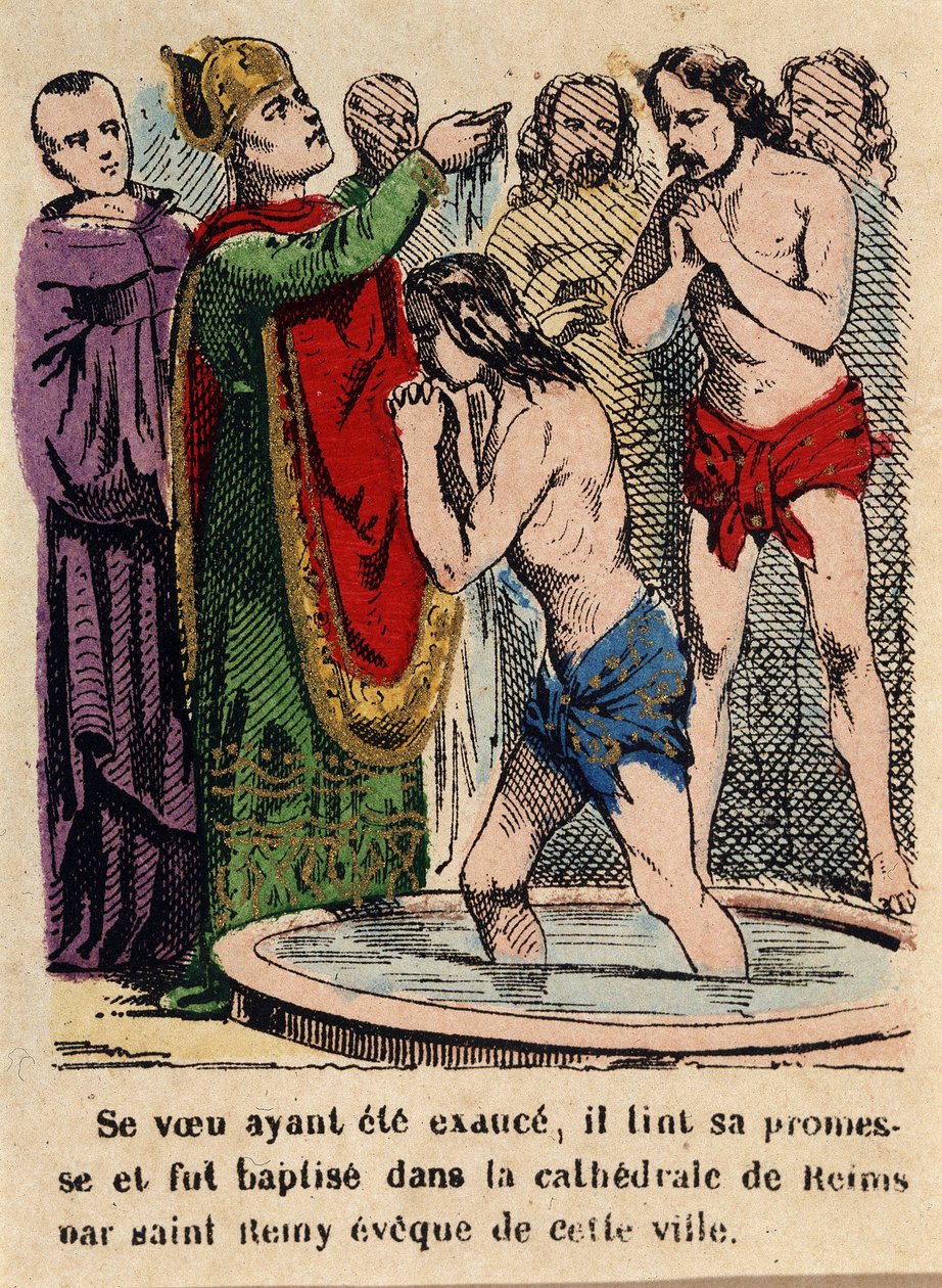 Il suo voto era stato adempiuto, Clodoveo fu battezzato nella cattedrale di Reims da San Remigio, vescovo della città da Unknown artist