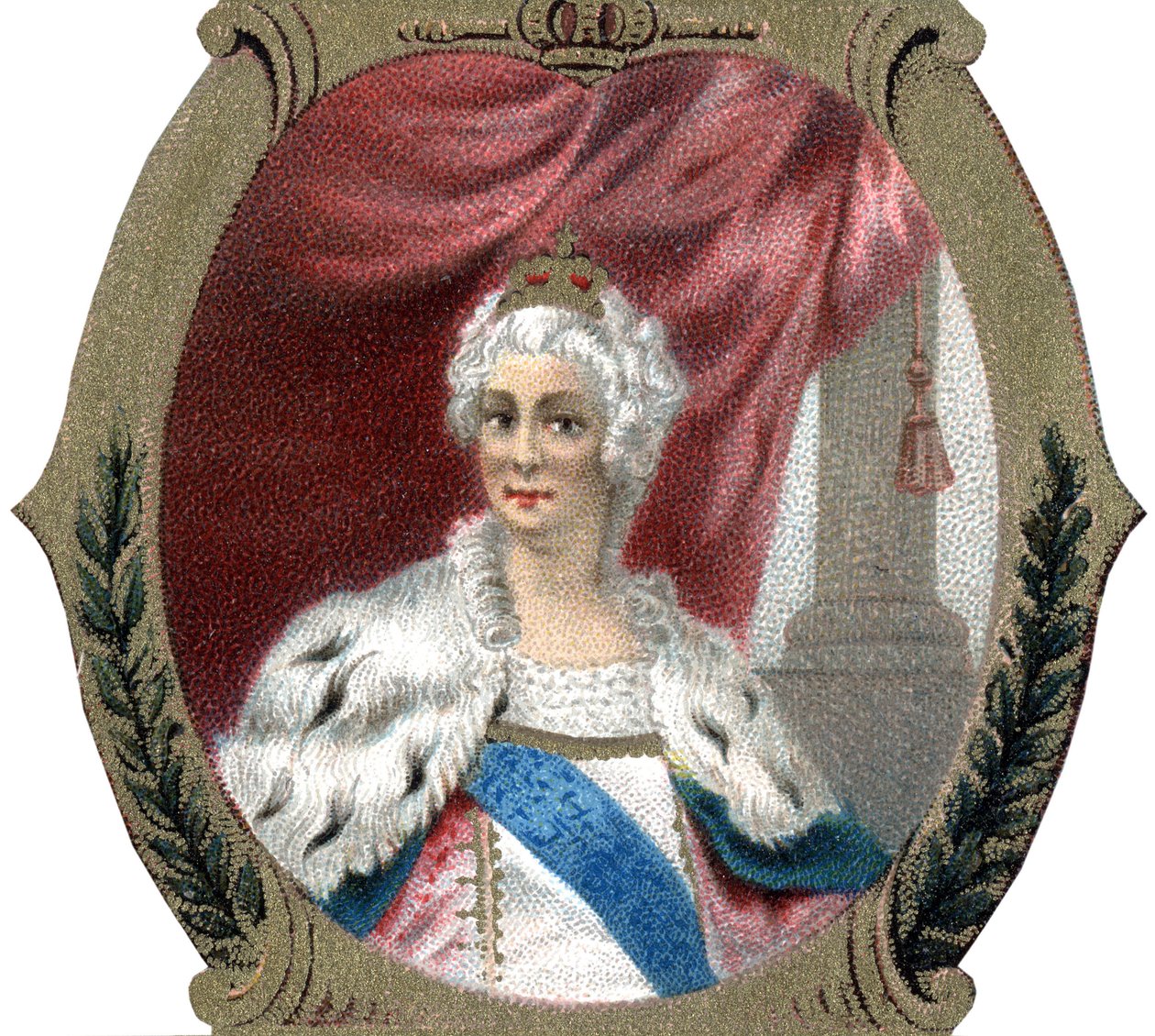 Storia della Russia: Ritratto di Caterina II di Russia (1729-1796). Cromolitografia tarda del XIX secolo da Unknown artist
