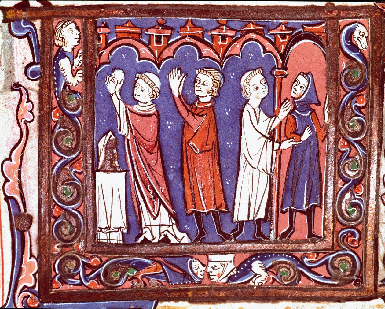 Storia del diritto canonico: scena di comunione (sinistra) e scomunica (destra). Miniatura tratta dalle "Decretali" di Giovanni d