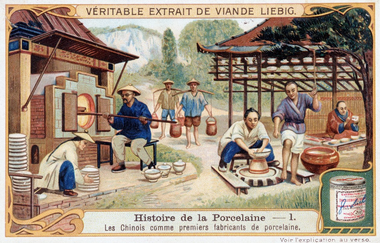 Storia della porcellana: i cinesi come i primi produttori di porcellana - cromolitografia Liebig da Unknown artist