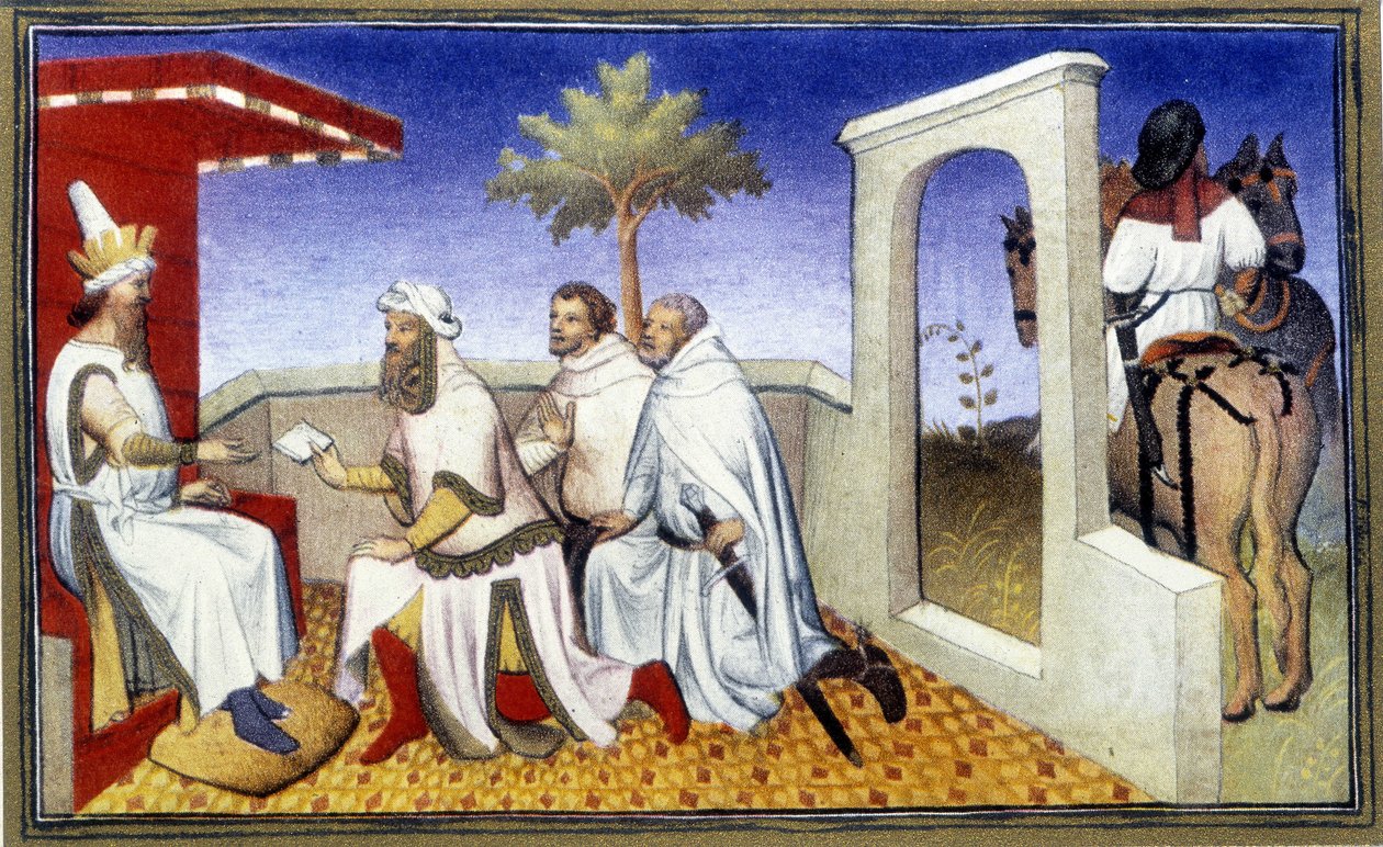 Come il Gran Khan consegnò ai fratelli Polo le tavolette di comando, inizio XX secolo (stampa) da Unknown Artist