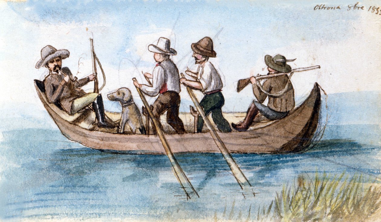 Cacciatori nelle paludi. Disegno da Unknown artist