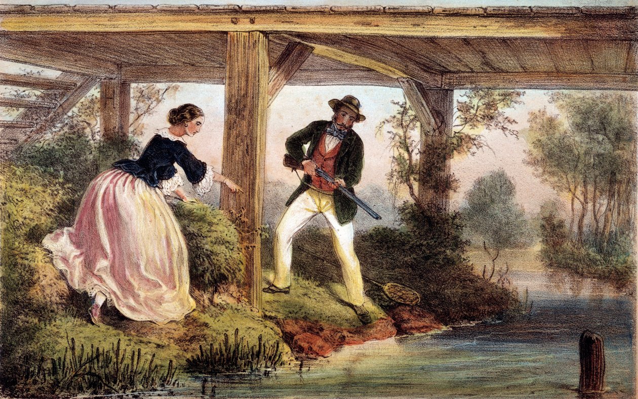 Caccia al luccio in Inghilterra. Incisione del 19° secolo. Gien, museo della caccia da Unknown artist