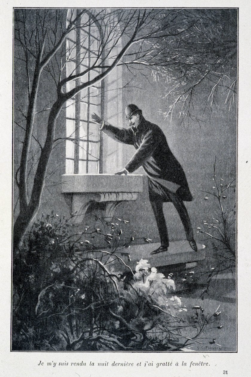 Sono andato ieri sera e ho grattato alla finestra, illustrazione in "Le prime imprese di Sherlock Holmes" di Conan Doyle. Sd. circa 1890 da Unknown artist