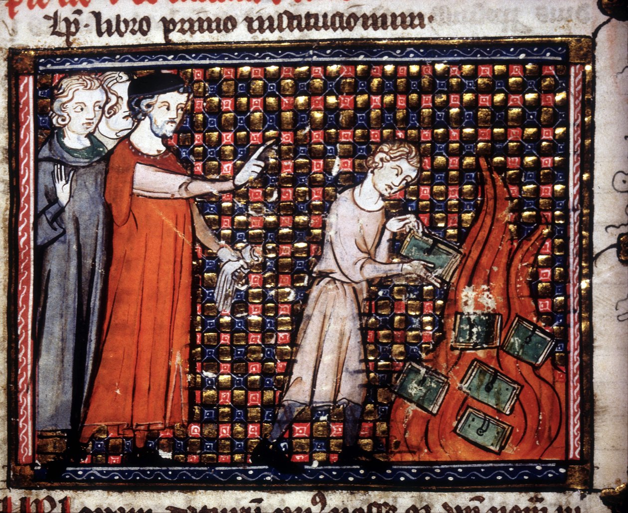 Iconoclasti che gettano manoscritti miniati nel fuoco. Manoscritto del XIV secolo da Unknown artist