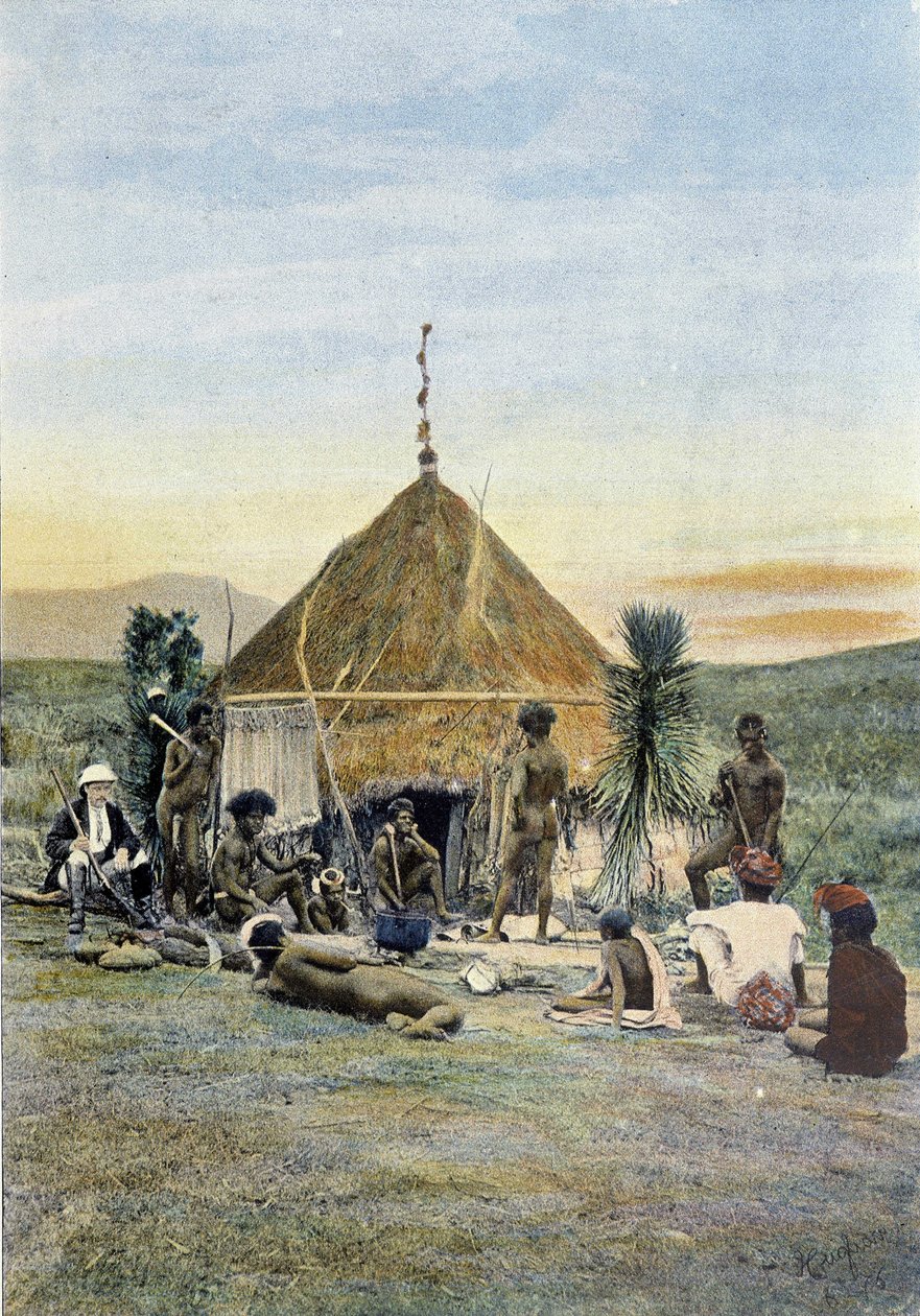 Illustrazione di un campo telegrafico vicino a Uarai in Nuova Caledonia da Unknown artist
