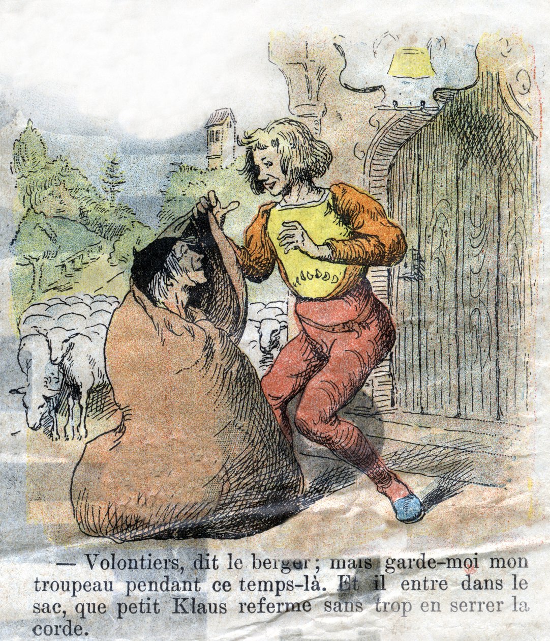 Illustrazione della fine del XIX secolo per la fiaba di Hans Christian Andersen (1805-1875) "Il Grande Claus e il Piccolo Claus". Collezione privata. da Unknown artist