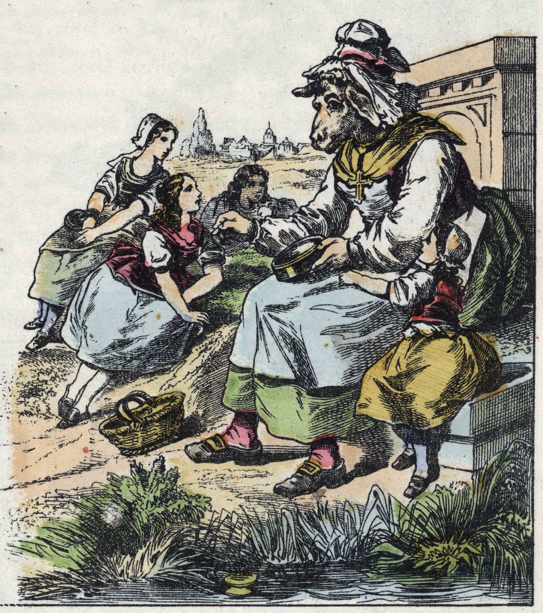 Illustrazione del racconto "Buona Mamma Pecora". In "Racconti dalla casa per i piccoli". Incisione anonima del XIX secolo da Unknown artist