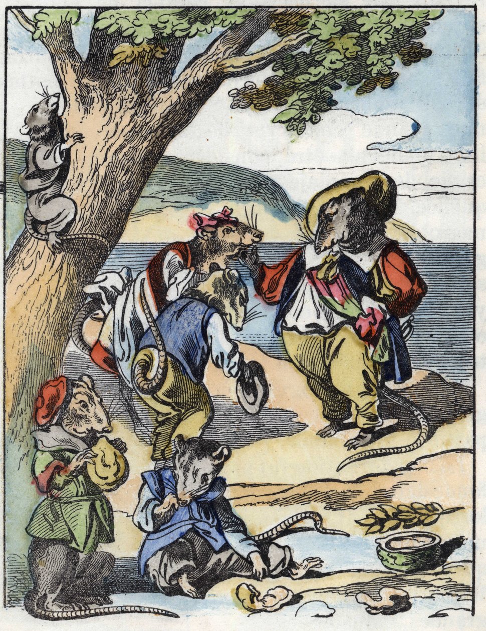 Illustrazione della fiaba "Il terribile Raminagrobis e i topi". In "Fiabe della casa per i piccoli". Incisione anonima del XIX secolo da Unknown artist