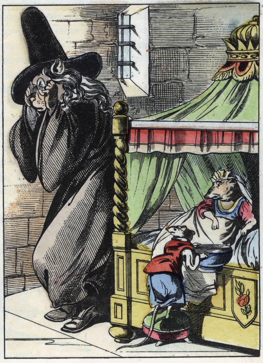 Illustrazione della fiaba "Il terribile Raminagrobis e i topi". In "Fiabe dalla casa per i piccoli". Incisione anonima del XIX secolo da Unknown artist