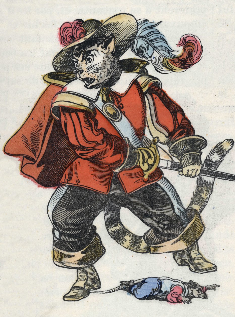 Illustrazione del racconto "Il terribile Raminagrobis e i topi" personaggio tratto dalle favole di Jean de la Fontaine. In "Tales from the home for the little ones". Incisione anonima del XIX secolo da Unknown artist