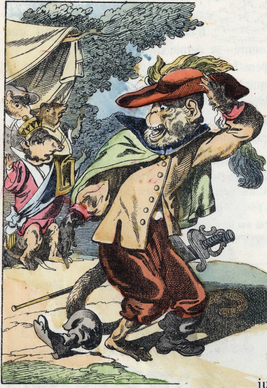 Illustrazione del racconto "Il terribile Raminagrobis e i topi". In "Racconti dalla casa per i piccoli". Incisione anonima del XIX secolo. da Unknown artist