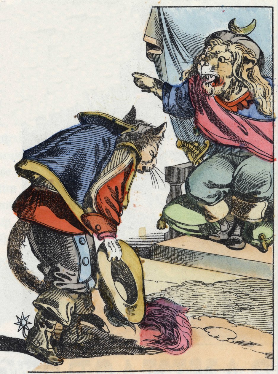 Illustrazione del racconto "Il terribile Raminagrobis e i topi". In "Racconti dalla casa per i piccoli". Incisione anonima del XIX secolo. da Unknown artist