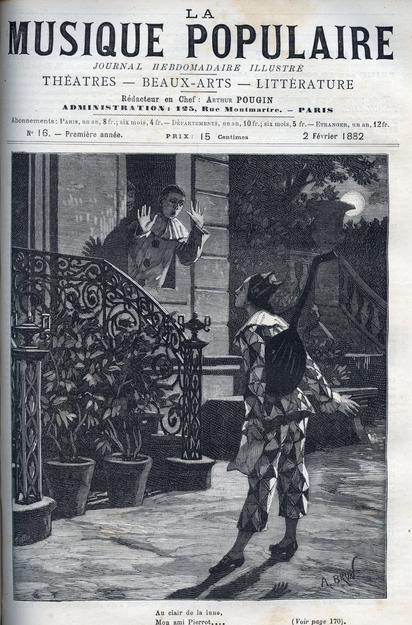 Al chiaro di luna, una rappresentazione della canzone popolare. Arlecchino sul balcone di Pierrot, al chiaro di luna da Unknown artist