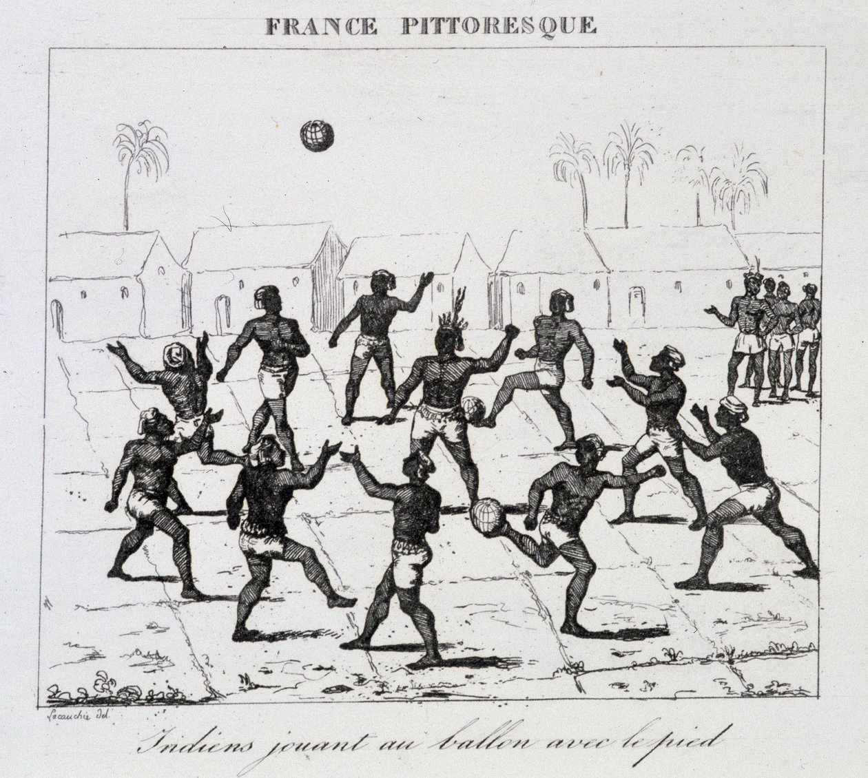 Indiani (Sud America) che giocano a palla con il piede da Unknown artist