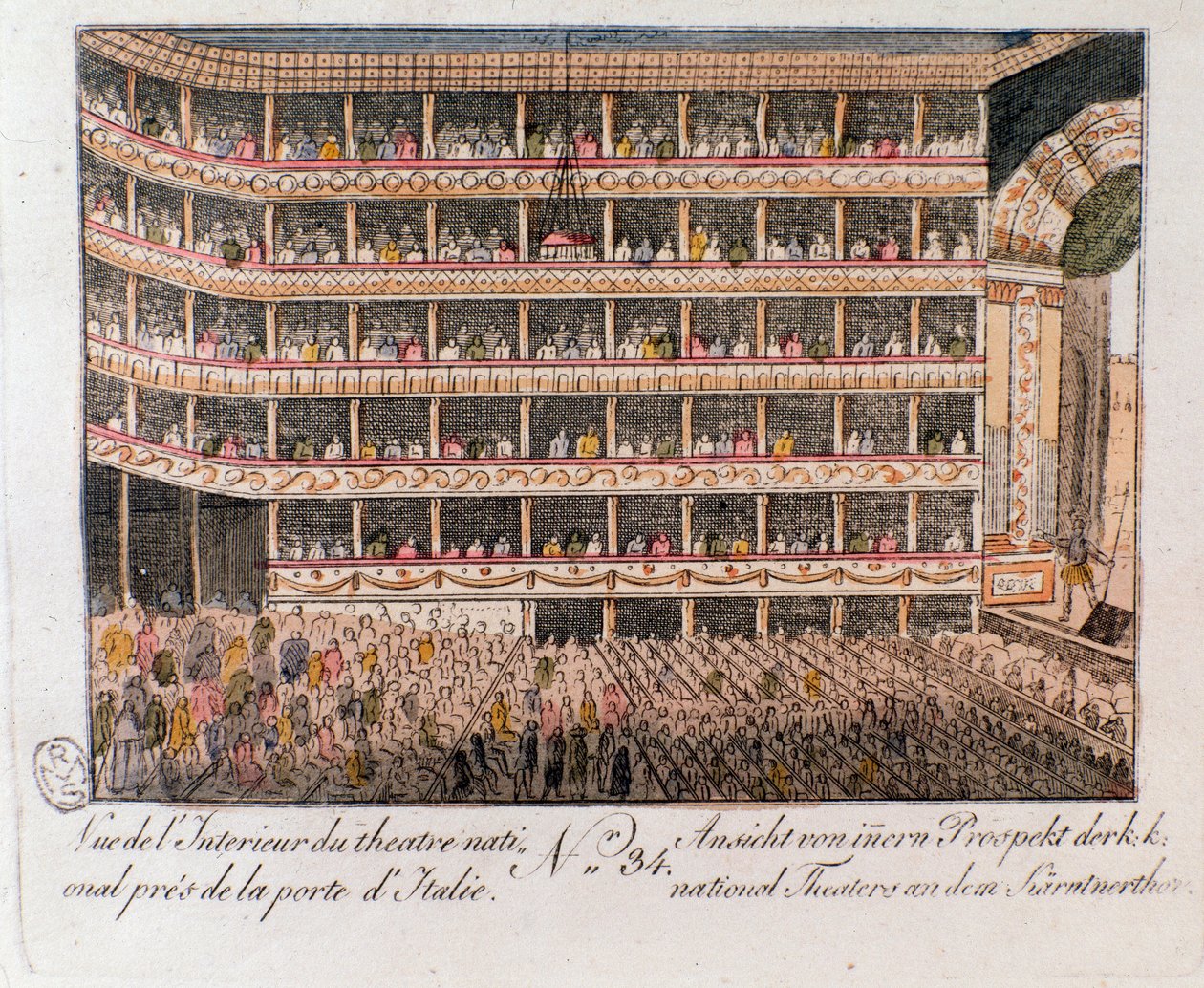 Veduta interna del Teatro Nazionale vicino alla Porta Italiana a Vienna, Austria. Incisione del 1815 Collezione privata da Unknown artist