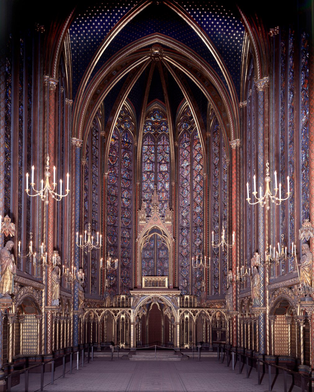 Vista interna della Sainte Chapelle di Parigi: Cappella Alta, Architettura da Unknown artist