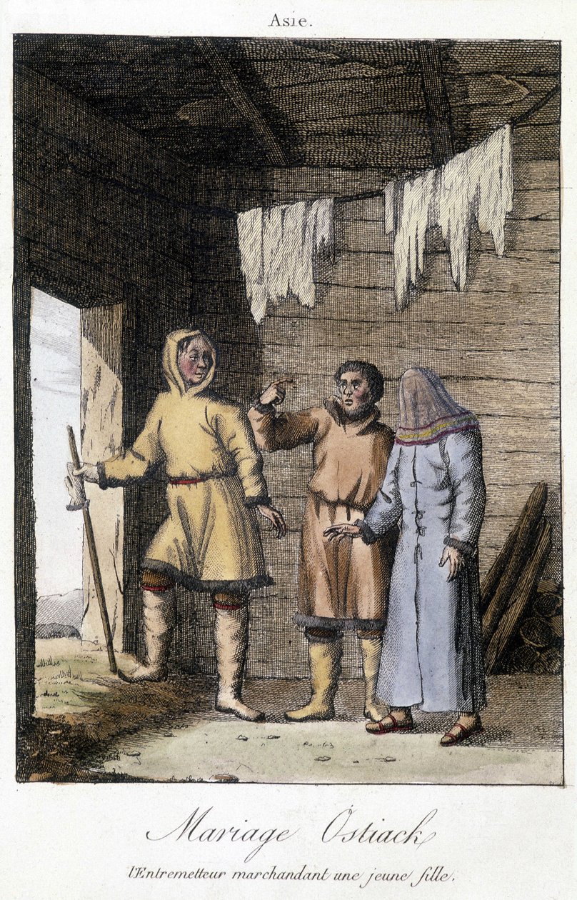 Mediatore che contratta una giovane ragazza per un matrimonio Ostiak (Khanty o Khante) (tribù di cacciatori paleosiberiani stabiliti nell