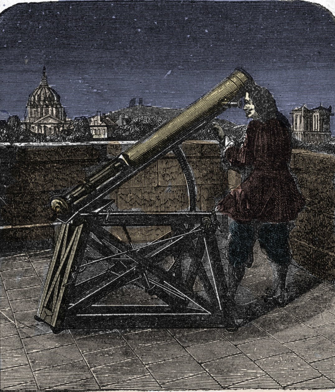 Isaac Newton (1642-1727) fisico inglese che usa il suo telescopio da Unknown artist