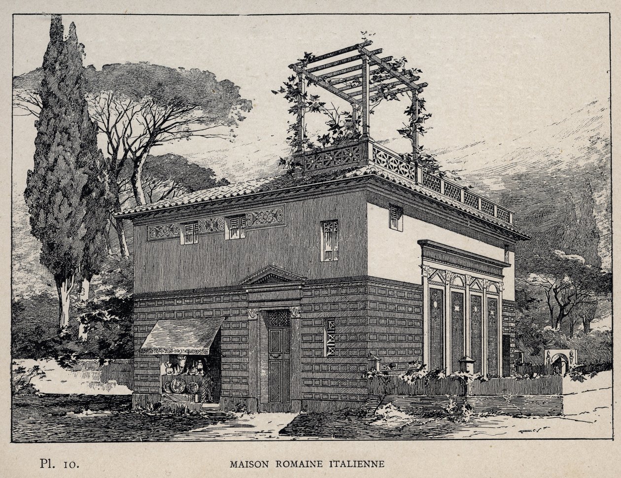 Casa romana italiana - incisione del 1889 in 