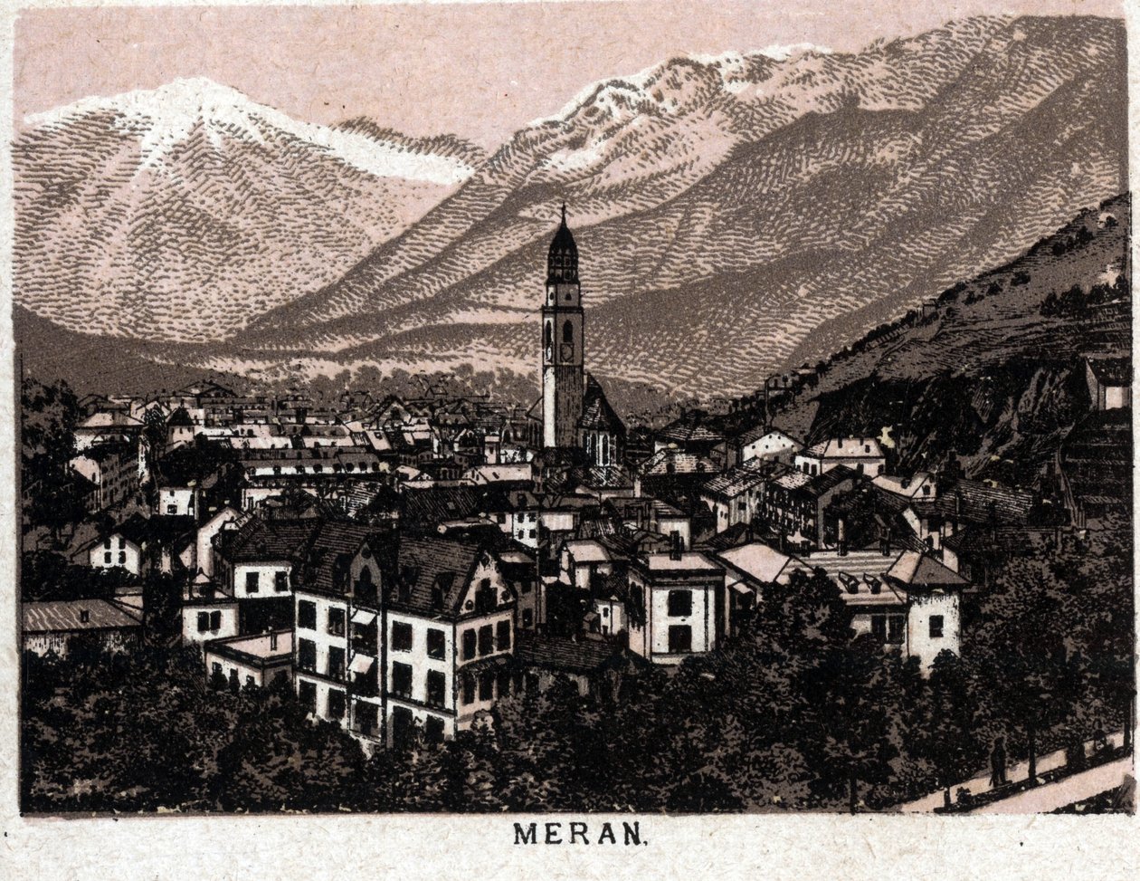 Tirolo italiano: vista della città di Merano da Unknown artist