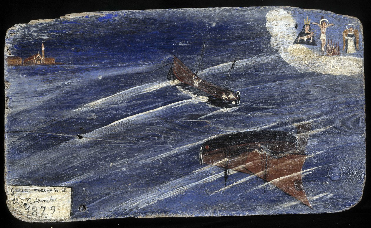 Ex-voto italiano per un naufragio nel 1879 - dipinto su legno da Unknown artist