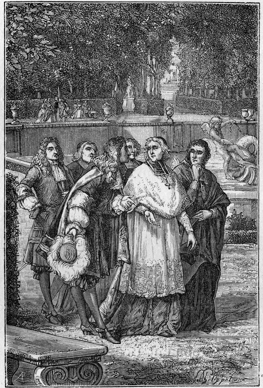 Jacques-Benigne Bossuet (1627-1704), prelato e scrittore francese nel viale dei filosofi a Versailles. Incisione del XIX secolo. da Unknown artist