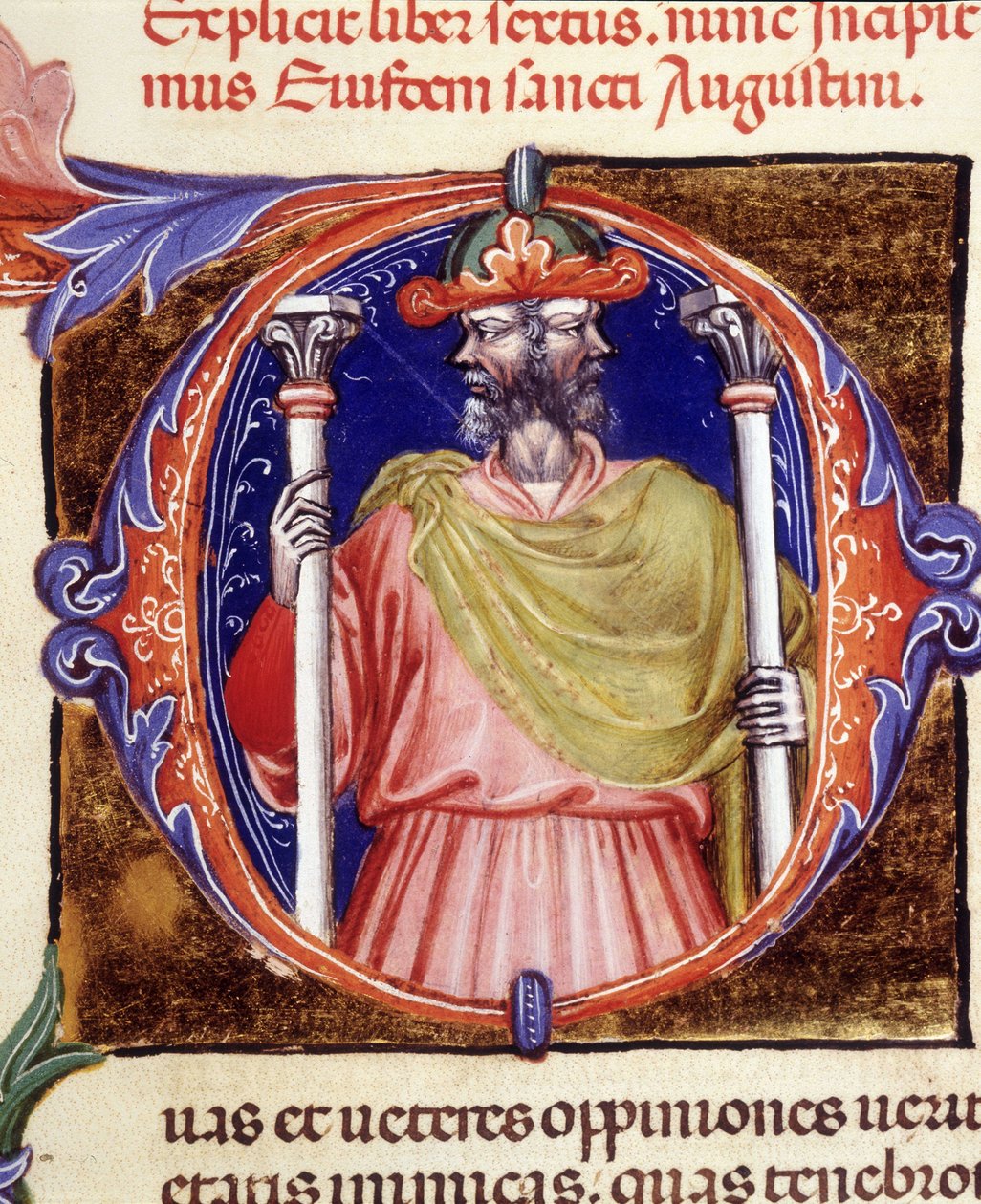 Giano, divinità romana, due volti opposti - da un manoscritto di 