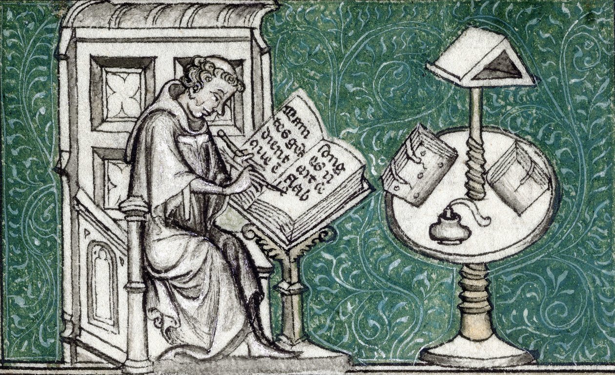 Jean de Meun che compone il Romanzo della Rosa, c.1380 (miniatura) da Unknown artist