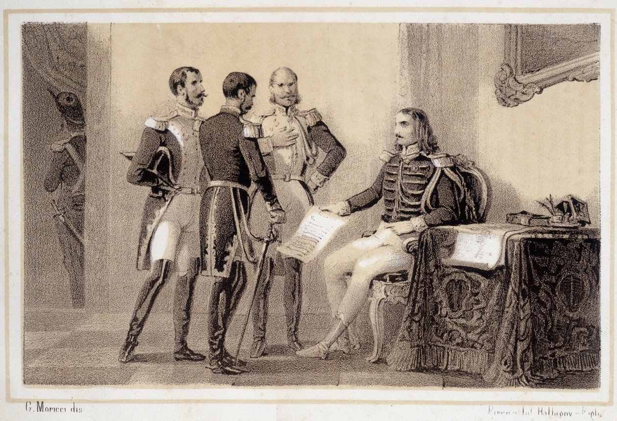 Joachim Murat (1767-1815) che presenta ai suoi generali il programma agli italiani - in "Storia d
