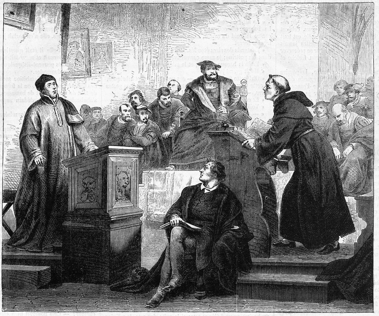 Johann Maier noto come Johann Eck (1486-1543), teologo cattolico tedesco e Martin Lutero (1483-1546), teologo protestante tedesco e riformatore a Pleissenburg nel 1519 da Unknown artist