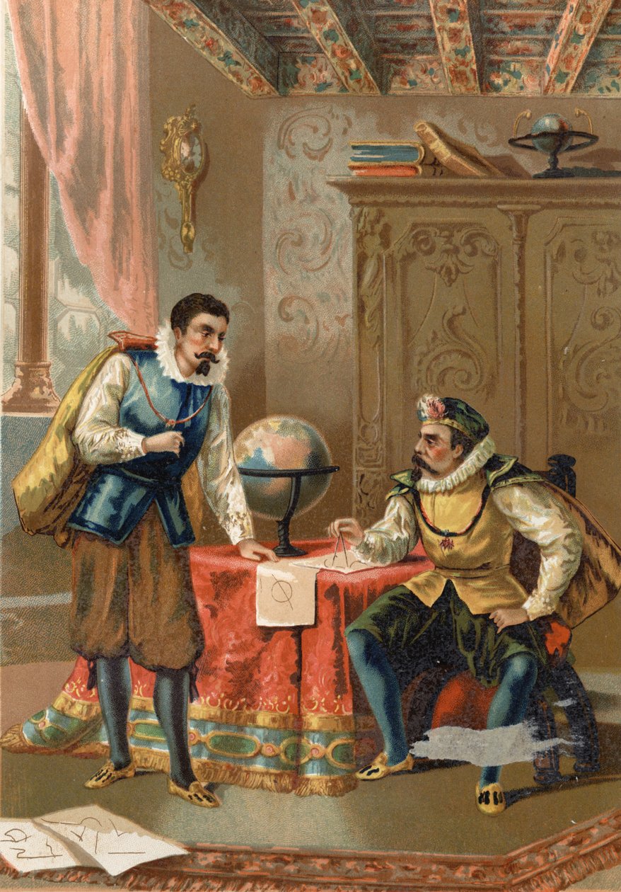 Johannes Kepler (Keppler) (1571 - 1630) con Tycho Brahe (1546-1601), astronomi, Praga nel 1600 - da “La Ciencia y sus Hombres” di Louis Figuier, Barcellona 1881 da Unknown artist
